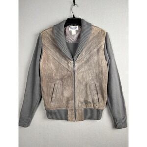 Vintage Repage Jacket Mens Medium Suede Leather Knit Bomber Shawl Collar 90s